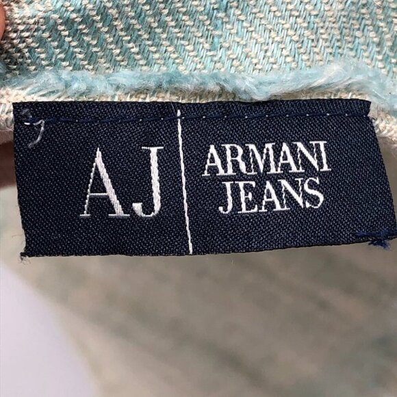 AJ Armani Jeans Unisex Sage Green & Cream Color Block Scarf with Tassels - Picture 8 of 13